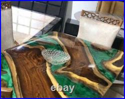 Solid Green Epoxy Resin Dining Center Table Top, Epoxy Wooden Table Top Decors