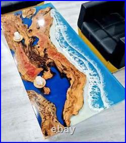 Walnut Epoxy Dining Table, Resin Custom Table, Ocean Wave Table, Patio Decor