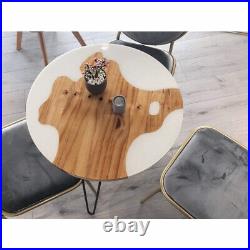 White Epoxy Resin Coffee Sofa Side Table Top, Epoxy Resin Slab Top Decor Table