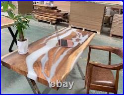 White Epoxy Resin Console Table Top, Epoxy Resin Live Edge Wooden Table Top Deco