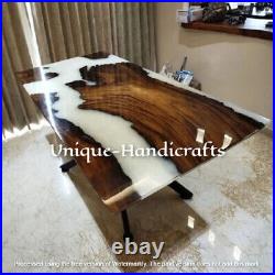White Epoxy Resin Tops Handmade Furniture Dining Table, Living Furniture Decors