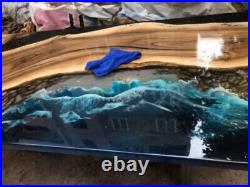 Wood Dining Table, Custom Blue Epoxy Dining Table, Ocean Epoxy Table Top Decor